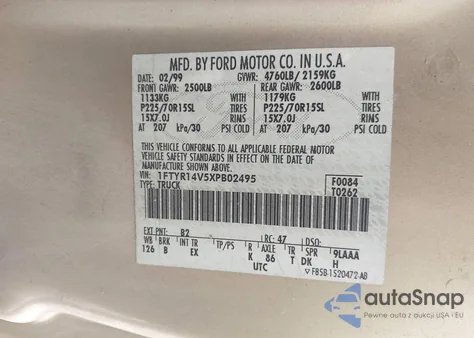 1999 Ford Ranger Super Cab z USA, uszkodzony, nr VIN 1FTYR14V5XPB02495